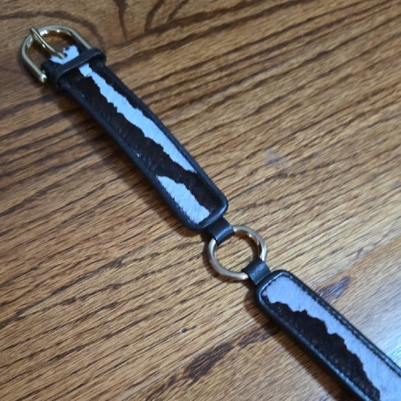 Ann Taylor Large Brown/White Animal Print Skinny Belt Leather Brass Buckle - NEW - Picture 12 of 16